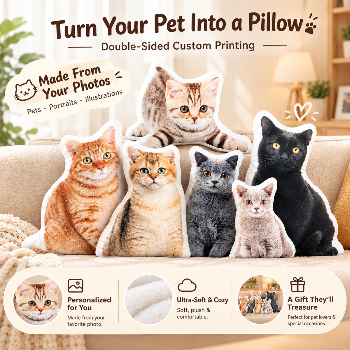 Custom Pet Stuffed Pillow – Personalized Pet Pillow From Your Photo